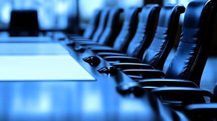 Fototapeta premium Empty boardroom with leather chairs and conference table.