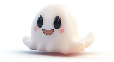 Adorable 3D rendered cartoon ghost with big eyes and a sweet smile, perfect for Halloween or any cute project.  Happy and friendly, this little ghost brings joy!