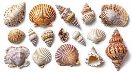 A collection of various seashells, showcasing a range of shapes, sizes, and colors. These natural treasures display intricate patterns and textures.