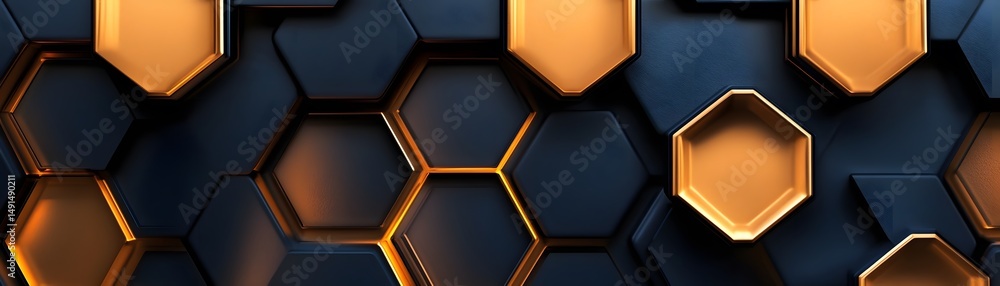 Poster abstract geometric pattern of overlapping hexagons.