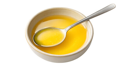 Ghee. Clarified Butter in a Ceramic Bowl. PNG.