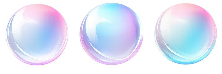 Set of 3D Circle-Shaped Iridescent Holographic Bubbles on Transparent Background

