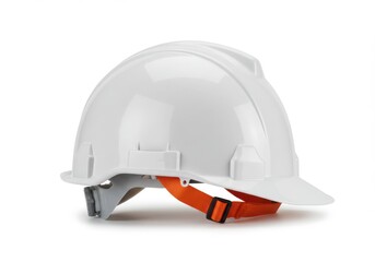 Fototapeta premium A pristine hard hat with an orange strap rests against a clean background