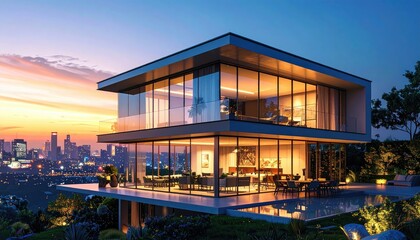 Modern Villa at Sunset City View with Luxury Living.