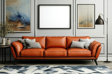3D Rendered Empty Plasma Tv White Room with a Wooden Table and Plants Minimal with Copy Space