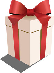 White gift box with red bow and ribbon