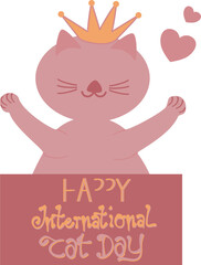 Happy International Cat Day: Cute Crowned Cat Illustration