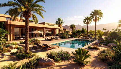 Desert Oasis Luxury Villa with Pool and Palms.