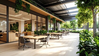 Fototapeta premium EcoFriendly Office Space with Greenery and Natural Light.