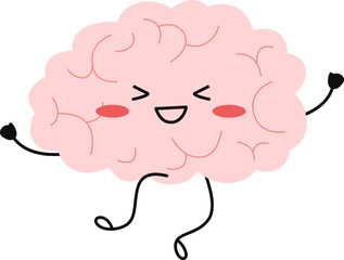 Brain expression and emotion for mental health day illustration. Cute cartoon brain character eith face expression. Vector isolated.