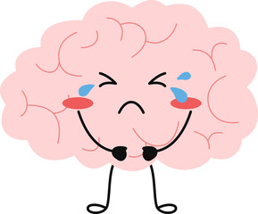 Brain expression and emotion for mental health day illustration. Cute cartoon brain character eith face expression. Vector isolated.