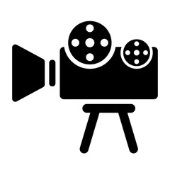 Cinema Camera Fill Icon. Black and White Video Cinema Camera Symbol