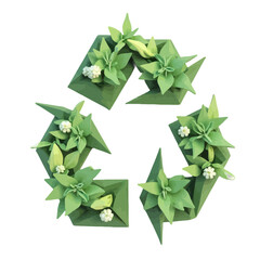 Green Plant Recycle Symbol on Black Background