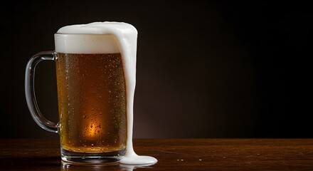 Cold Beer with Overflowing Foam