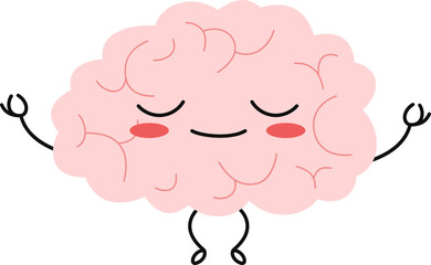 Brain expression and emotion for mental health day illustration. Cute cartoon brain character eith face expression. Vector isolated.