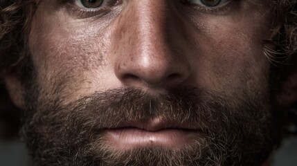 Fototapeta premium Close up portrait of bearded man with intense gaze for beauty and fashion concepts