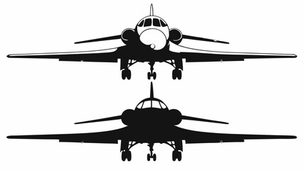 Two bomber planes facing forward one in silhouette and one in outline on a white background aerial view editable vector eps/eps