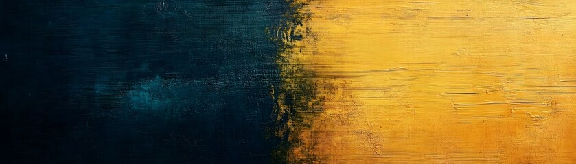 Naklejka premium Abstract painting with dark blue and golden hues.