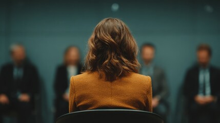 Emotional realism, job seeker looking nervous as others are invited into interview ahead, seated in quiet sleek reception area, profile shot with subtle tension, Job Candidate in Reception