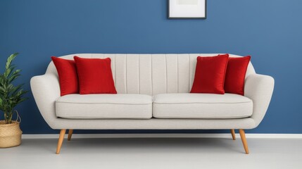 Stylish sofa arrangement modern living room furniture showcase indoor setting eye-level view contemporary design