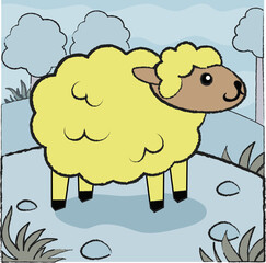 cute cartoon image of a ram. vector sheep, hand-drawn drawing in children's style. imitation pencil outlines.

