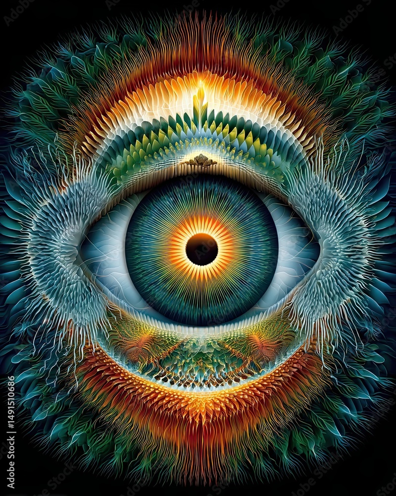 Poster abstract eye design with vivid colors and intricate patterns