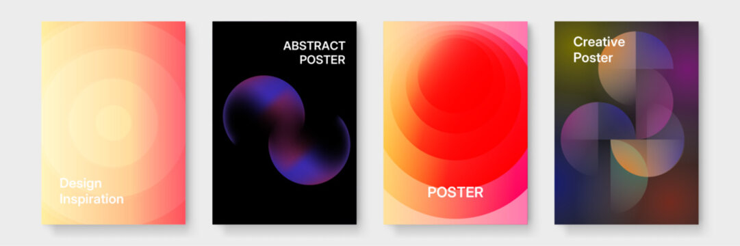 Four different abstract poster designs suitable for print materials, marketing campaigns, social media graphics, and home decor products.