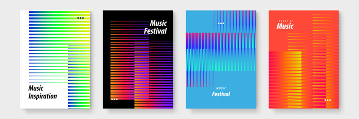 Set of four vibrant music festival posters ideal for promoting upcoming events, parties, concerts, and live performances for a youthful audience.