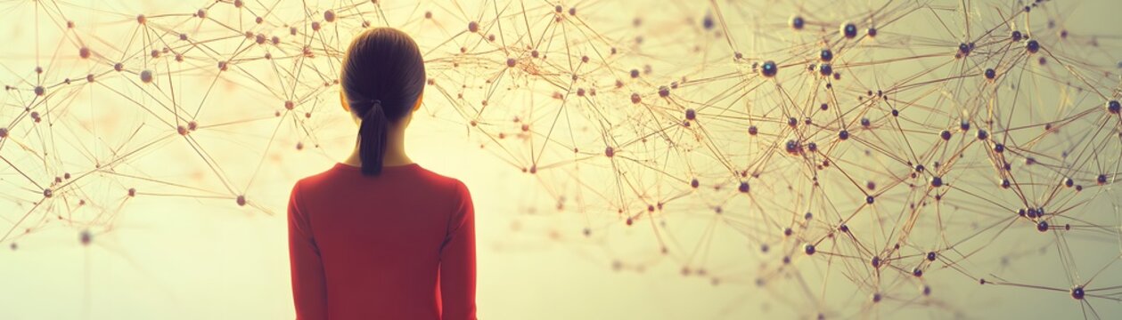 Person contemplating a network of connections.