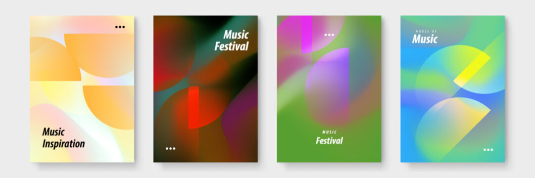 Four colorful posters promoting a music festival. Great for social media, event announcements, print advertising, and music related websites.