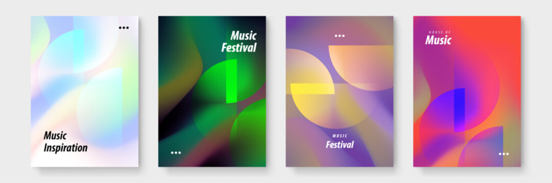 Set of colorful posters with vibrant text designs for a music festival. Suitable for event promotions, social media ads, and posters.