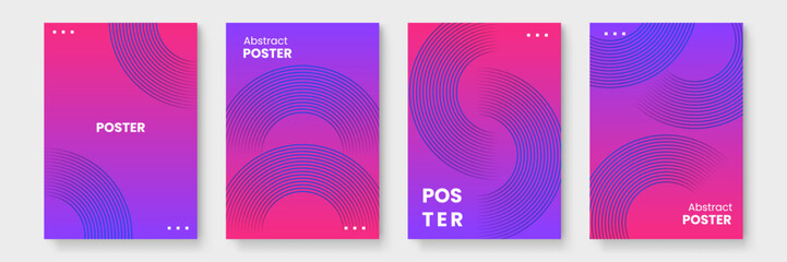 Four posters with abstract circular patterns suitable for modern home decor, art prints, background designs, and branding materials.