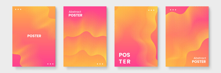 Four posters featuring yellow and orange wavy lines on a pink background. Suitable for vibrant and modern graphic design projects.