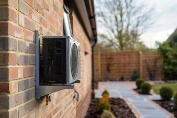 Ultra Quality Picture of Air Source Heat Pump on Exterior Wall of Residential Property