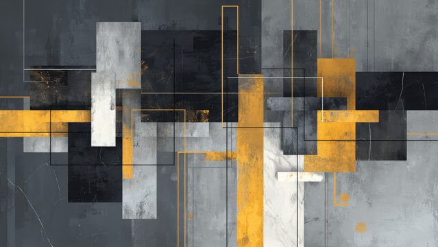 Urban Grid Harmony &mdash; Abstract Geometric Composition with Yellow Accents