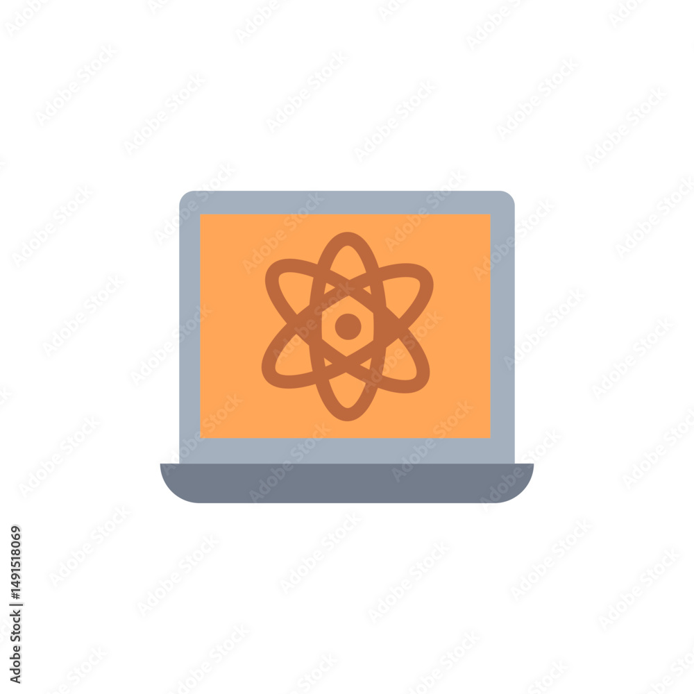 Poster abstract representation of atom model displayed on laptop with science concept