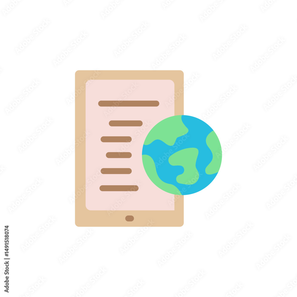 Poster global connection concept illustration with a digital tablet showing text
