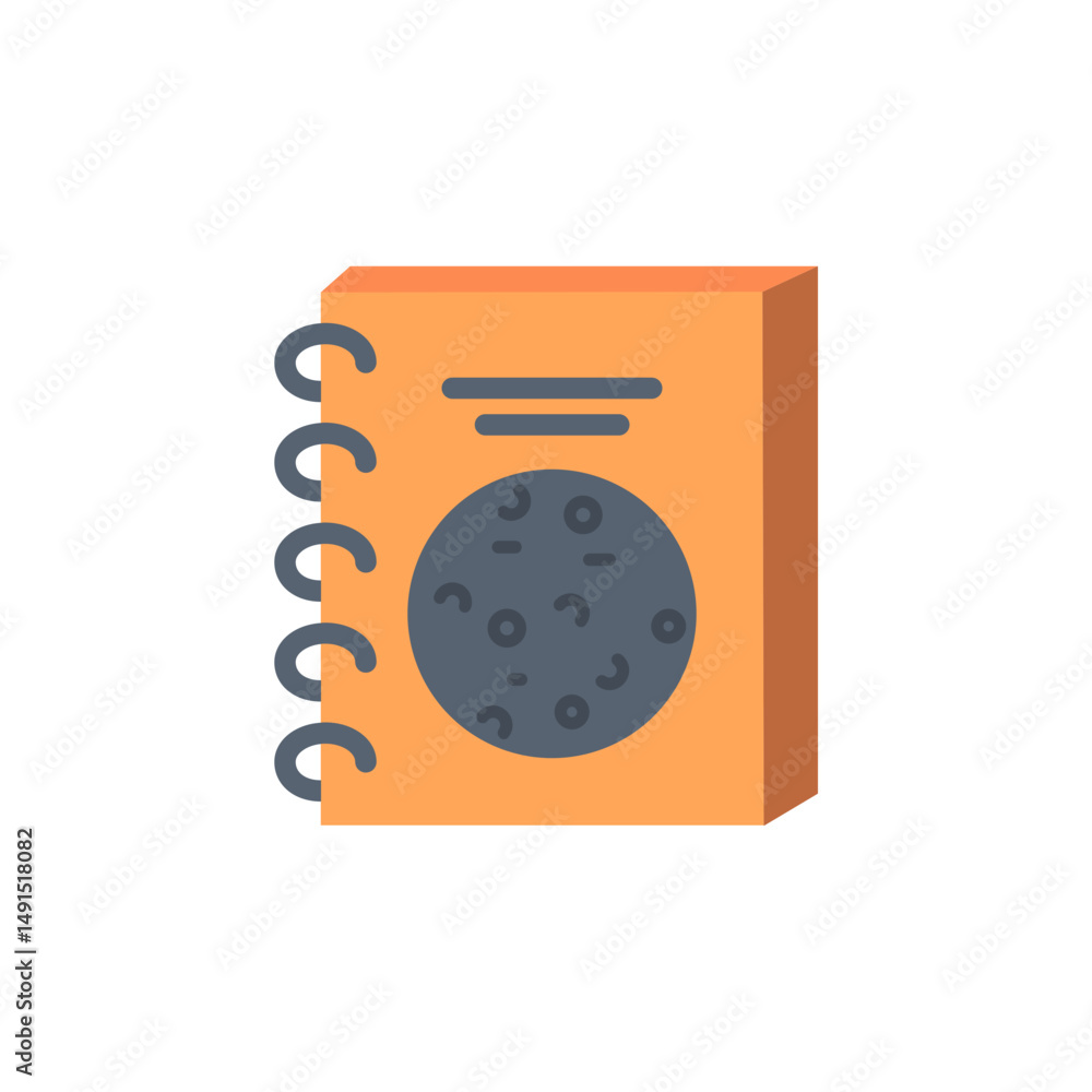 Poster stylized open notebook with circular element conveying notes and ideas