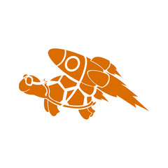 vector illustration of a flying turtle mascot using a rocket