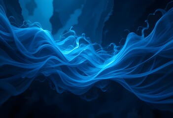 Dark Ethereal Abstract Background with Flowing Blue Light Waves and Smoke-like Energy Patterns &ndash; Futuristic Digital Art