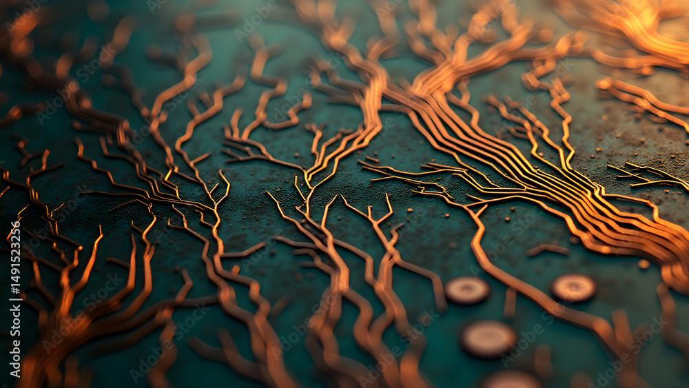 Poster power distribution circuit with natural branching pattern, ideal for energy and growth technology co