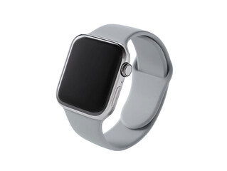 Silver apple watch with light gray band isolated on transparent background