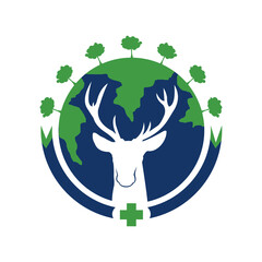 world map logo vector and deer silhouette