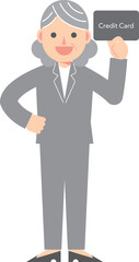 クレジットカードを持つスーツの女性