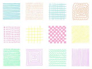 手描きあしらいセット　四角　色えんぴつ　パターン　カラフル