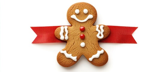 festive gingerbread man cookie with a bright red ribbon, a delig