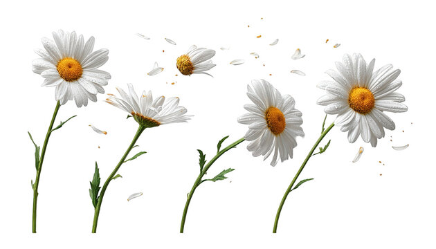 Daisies with falling petals art isolated on transparent background.png white background