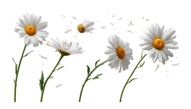 Daisies with falling petals art isolated on transparent background.png white background
