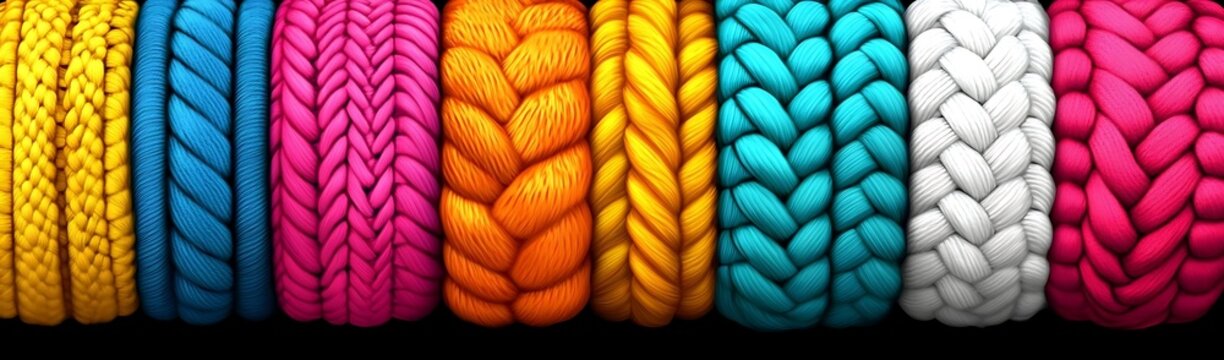 Colorful braided yarn textures. Craft background