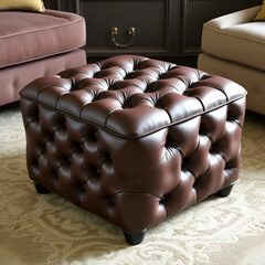 Obraz premium Tufted leather ottoman with silk upholstery